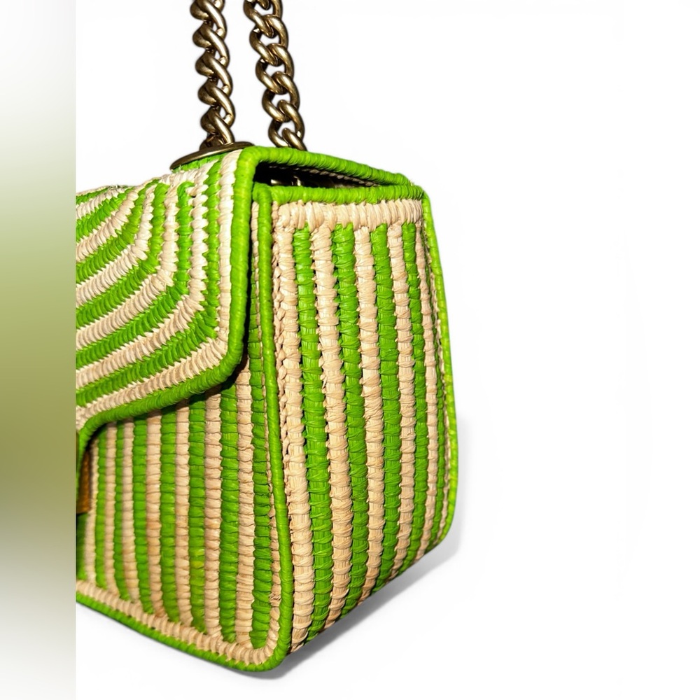 Gucci Raffia Small GG Marmont Green Shoulder Bag - Picture 5 of 12